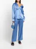 Kvinnor BLOUSES 2022 Design Kvinnor Blue Asymmetrical Satin Shirt H￶gkvalitativ topp