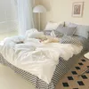 Bedding Sets Lattice And Solid Color 40S Cotton Set Nordic Plaid Quilt Cover Bed Comforter Mattress Linen Pillowcase