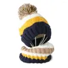 Berets 2Pcs/Set Lovely Warm Thickened Kids Fleece Lining Stripes Knitted Beanie Hat Scarf Set Beanies For Skiing