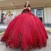 2022 Бургундские платья Quinceanera Ball Hown Thank Red Sequined Crystal Chheyeart Lace Up Princess Seerfin