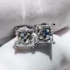 Stud -oorbellen Princess gesneden 0,6 Totaal 1,2 ct diamant test voorbij d kleur Mooissanite Silver 925 Originele edelsteen bruiloft