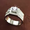Real Solid 925 Sterling Silver Wedding Rings for Men Luxury Round Cut Diamond Ring Jewelry