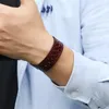Бриллиантовая полая подлинная кожаная манжета -манжета регулируемая браслетная браслет для мужчин и песчаные модные украшения