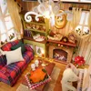 Andere evenementenfeestjes Diy Christmas Miniature Dollhouse Kit Realistische Mini 3d houten huiskamer vaartuig met meubels LED -lichten Kerstdecoratie 220916