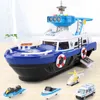 Diecast Cars Simulation Piste Inertie Bateau Diecasts Véhicules Musique Histoire Éclairage Navire Modèle De Voiture Parking Jouets Pour Enfants Garçons Cadeaux 0915