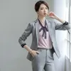 Kadınlar İki Parçalı Pantolon Izicfly Style Bahar Gri Ekose 2 Setler Business Slim Offi