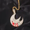 Iced Out Bling Big CZ Moon Mouth Pendant Necklace Silver Color Cubic Zircon Red Dropping Lips Charm Hip Hop Men Women SMEEDDRY