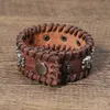 Punk gebreide schedelarmbanden lederen bangle manchetknop verstelbare meerlagige wrap armband pols voor mannen vrouwen wil en zandige mode -sieraden