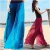 Calça feminina de seda brilhante chiffon cintura alta perna larga fêmea fêmea saia de praia elástica Casual feminino roupas f1232307u