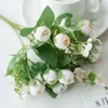 Faux Floral Greenery Rose Pink Silk Peony Artificial Flower Bouquet 5 Cheap Fake Flowers For Family Wedding Decoration Indoor J220906