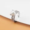 Anillo ajustable clásico de plata de ley S925 para mujer, anillos de boda a la moda para mujer con regalo de aniversario de perla de concha