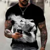 Erkek T Shirt Erkek Vintage T-Shirt 3D Aslan Baskı Yaz Boy Tshirt erkek Streetwear Yuvarlak Boyun Kısa Kollu Üst Moda Gevşek