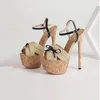 Sandals Womens Designer Platform High Heels Summer Weave Bow Stripper Shoes 17cm Ladies Sandel Size 11 Sandalen Dames 2022
