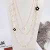 Pendant Necklaces Women's Exquisite Long Pearl Necklace Bride Weddings Gift Camellia Flower Jewelry Sweater Chains