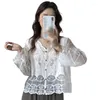 Camicette da donna T-shirt abbottonata dolce per donna maniche lunghe camicetta bianca top con scollo a V