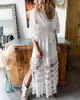 Casual Dresses 2022 Ladies Boho Maxi Dress Embroidery White Lace Tunic Beach Vacation For Women