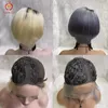 T-Part-Spitzen-Spitzen-Front-Per￼cke kurze Pixie geschnittene Bob-Seite Teil Frontalperiere graue blonde brasilianische Remy gerade menschliches Haar