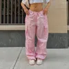 Pantalones Y2K de gran tamaño con cordón de cintura baja paracaídas pantalones de chándal holgados para mujer Jogger Cargo Streetwear trajes