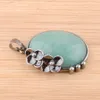 Vintage Egg Shaped Natural Stone Pendant Antique Silvers Color Plated Pendants Flower Charm Jewelry Women Men BN418