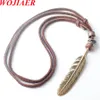 Collier en cuir pour hommes et femmes, pendentifs en Bronze, plume, métal massif, ras de cou réglables, BC023