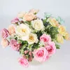 Faux Floral Greenery Rose Flower Beautiful Pink Artificial Flower Hydrangea Silk Fake Bouquet For Family Wedding J220906
