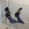 Rene Caovilla High Heel Boots Women Sock Boot Snake Strass Stiletto Wraparound Ankel Booties Mid Calf Pull On Elastic Point Toe Stiletto Designer With Box