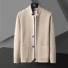 L￣ de l￣ masculina Blends Solid Color Cardigan Jacket Men Knit Stand Casual Collar Cardigan Cardigan Men Corean Khaki preto cinza grande jaqueta de tamanho grande 220915