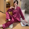 Menas de dormir com roupas de dormir listradas casais de manga completa Faux Silk 2pcs pijamas de terno imprimir roupas casuais casuais roupas de noite soltas m-xxxl pijamas