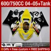 OEM-kuipen Tank voor Suzuki GSXR600 750cc GSXR-750 K4 GSX-R600 04-05 153NO.10 600cc GSXR 600 750 CC GSXR750 04 05 GSXR-600 2004 2005 Injectie Geel Stel