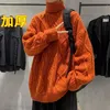 Men s tröjor gröna män vinter pullover turtleneck streetwear fiskare tröja kabel stickad jumper överdimensionerade trender 220916