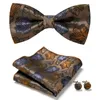 Bow Ties Fashion Paisley Floral Check Tie Handkerchief Set Men Butterfly Wedding Carvat With Cufflinks Groom Tuxedo Bowties