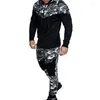 Chándales para hombres HEFLASHOR 2022 Camuflaje Impreso Hombres Set Causal Chaqueta 2pcs Chándal Ropa deportiva Sudaderas con capucha Sudadera Pantalones Traje deportivo