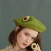 Bérets béret femmes laine feutre hiver rétro avocat vert peintre chapeaux créatif à la main sacs à bandoulière mode de rue