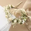 Decorative Flowers Camellia Wreath Crown Festival Headband Women Hair Accessories Headdress Girl Floral Garland Wedding Headwear