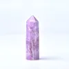 Dekorativa figurer Naturlig Kristall Kvarts Lila Sten Energipelare Obelisk Wand Rock Mineral Reiki Healing Heminredning Samla souveni