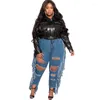 Broek plus size jeans hoge taille kant gescheurd voor vrouwen uitgehold potlood sexy rekbare groothandel drop