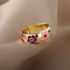 Wedding Rings Whosale Jewelry Colorful Flower For Women Glossy Dripping Oil Enamel Ring Exquisite Boho Opening Trendy Gift