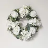 Noel dekorasyonları beyaz ortanca yeşil yaprakları okaliptüs çelenk ev dekoru düğün dekorasyonu için yapay çiçek çelenk Noel süsü 220916