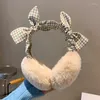 ベレー帽森少女格子日本の弓の冬の耳のウォーマー風邪と霜防止のかわいいイヤーマフ学生暖かいカバーマフ