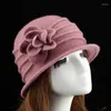 Berretti Cappelli di lana per le donne Autunno Inverno Ladies Floppy Fedora Hat Floral Dome Bucket Warm Mom Cap Chapeau FemmeBerets