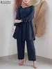Ethnic Clothing Casual Long Sleeve Blouse Trousers Suits Loose Pant Sets ZANZEA Women Fashiom Muslim Two Piece Outifits Matching 220916