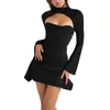 Robes décontractées élégant imprimement haut cou creux de bodycon robe femme fashion fashion longue manche évasée mini-fête soirée femme vestido7859662