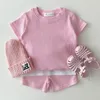 Clothing Sets Summer Baby Solid Ribbed Short Sleeve Clothes Set Boys Girls Candy Color T Shirt Shorts Set Cotton Children 2pcs Suit 220916