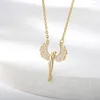 Pendant Necklaces Wing Angel Stainless Steel Gold Color CZ Necklace For Women Wedding Band Choker Cubic Zirconia Jewelry Bride Gift