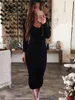 Casual Dresses Forefair Winter Sexy Bodycon Midi Woman Dress Sticked Long Sleeve V Neck Party Elegant Robe Women S 220916