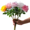 EIN Kunstblumen-Einzelstiel, feuchtigkeitsspendende Rosensimulation, fühlt sich echt an, lockiges Rosa für Hochzeits-Mittelstücke