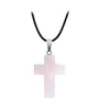 Natural Crystal Stone Cross Rope Chain Pendant Necklaces For Men Women Religion Charm Fashion Jewelry