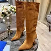 Womens 2022 Winter Crystal Ankle Boots Knee High Boots Metal Ball Heel Pointed Toe Genuine Leather Slip On