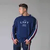 Felpe con cappuccio da uomo Nuovo marchio di moda Palestra Sport da uomo Stretch Maniche lunghe Abbigliamento sportivo allentato casual Maglione di cotone blu navy con clip laterali