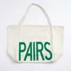 Einkaufstaschen Koreanische Buchstaben drucken Leinwandbeutel Frauen gro￟e Baumwollschulterhandtasche f￼r Student B￼cher B￼cher Sommer 2022